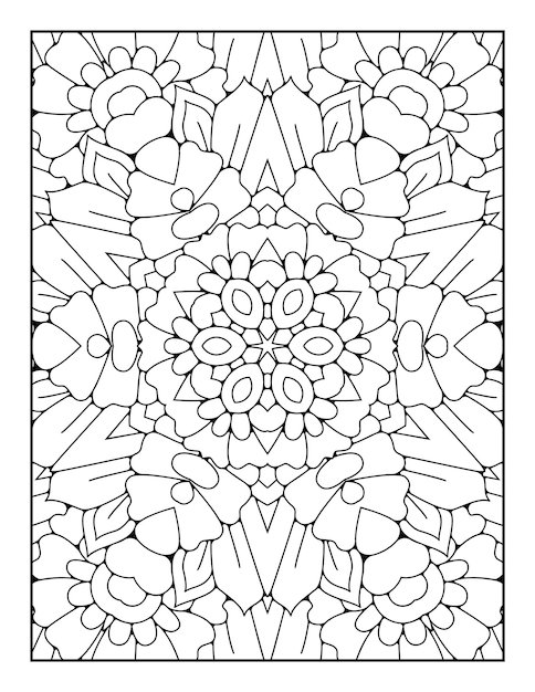Pagina da colorare con motivo mandala per adulti e libro da colorare mandala con contorno disegnato a mano per bambini