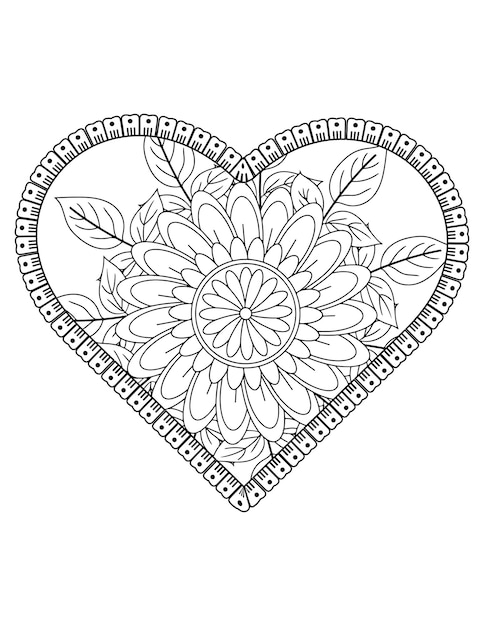 Pagina da colorare del cuore per adulti e bambini. vettore di colorazione di amore. disegno del modello di San Valentino. amare l'arte