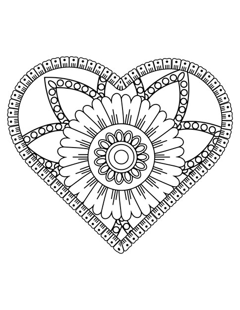 Pagina da colorare del cuore per adulti e bambini. vettore di colorazione di amore. disegno del modello di San Valentino. amare l'arte