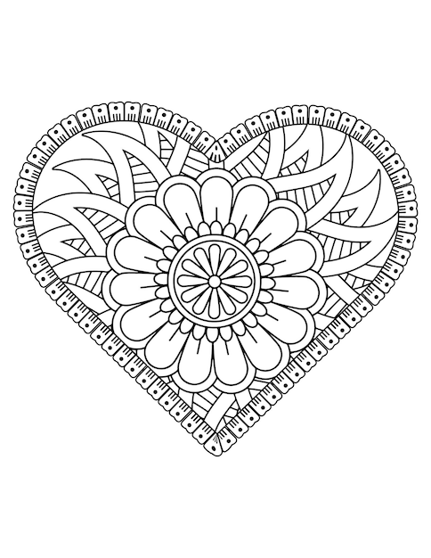 Pagina da colorare del cuore per adulti e bambini. vettore di colorazione di amore. disegno del modello di San Valentino. amare l'arte