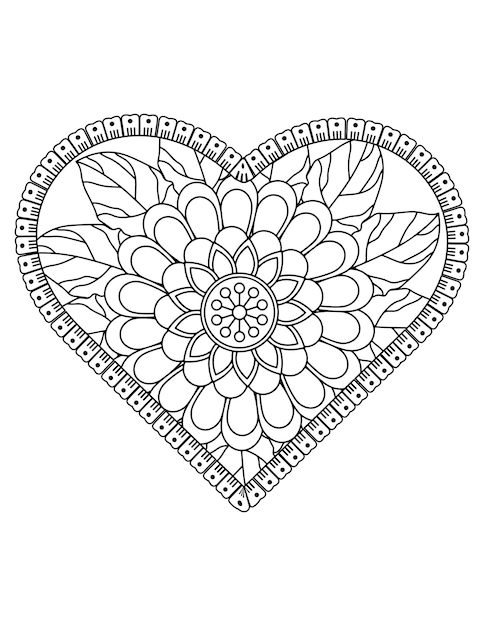 Pagina da colorare del cuore per adulti e bambini. vettore di colorazione di amore. disegno del modello di San Valentino. valentino