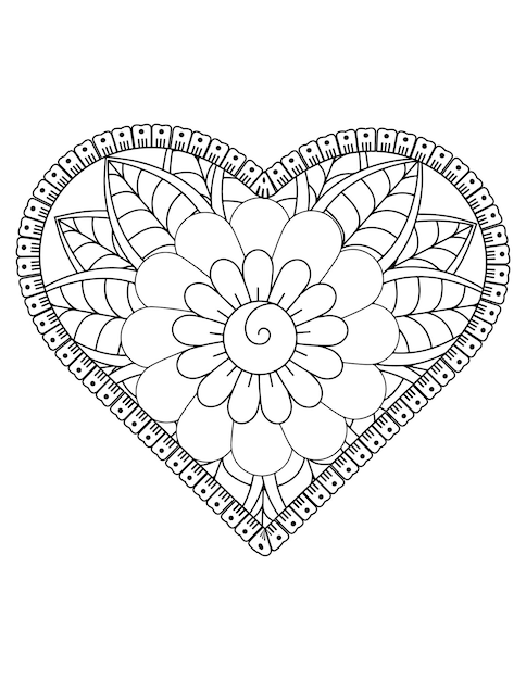 Pagina da colorare del cuore per adulti e bambini. vettore di colorazione di amore. disegno del modello di San Valentino. valentino