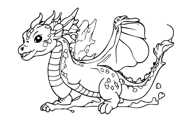 Pagina da colorare del drago per bambini e illustrazione di libri da colorare per adulti