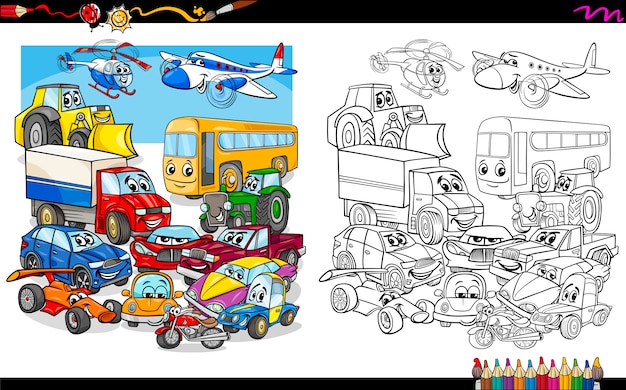 pagina da colorare del gruppo veicoli da trasporto