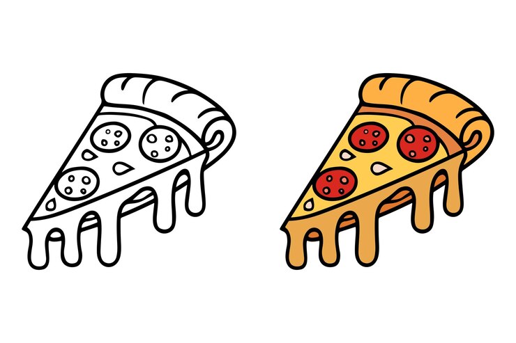 Vettore pagina da colorare deliziose fette di pizza per giovani artisti