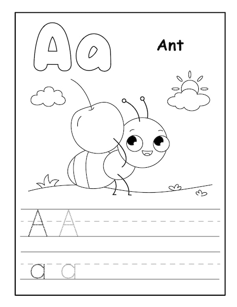 Pagina da colorare dell'alfabeto con simpatici animali