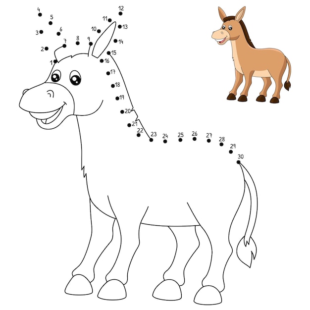 Pagina da colorare di asino punto per punto per bambini