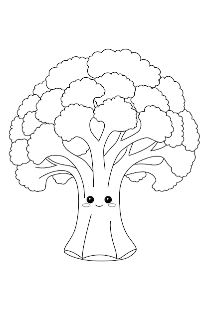 Pagina da colorare di broccoli Kawaii per bambini