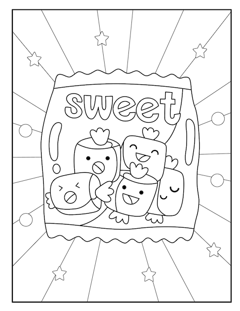 Pagina da colorare di caramelle kawaii