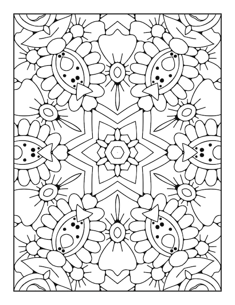 Pagina da colorare di contorno mandala per libro da colorare e pagina da colorare per adulti con linea bianca nera art