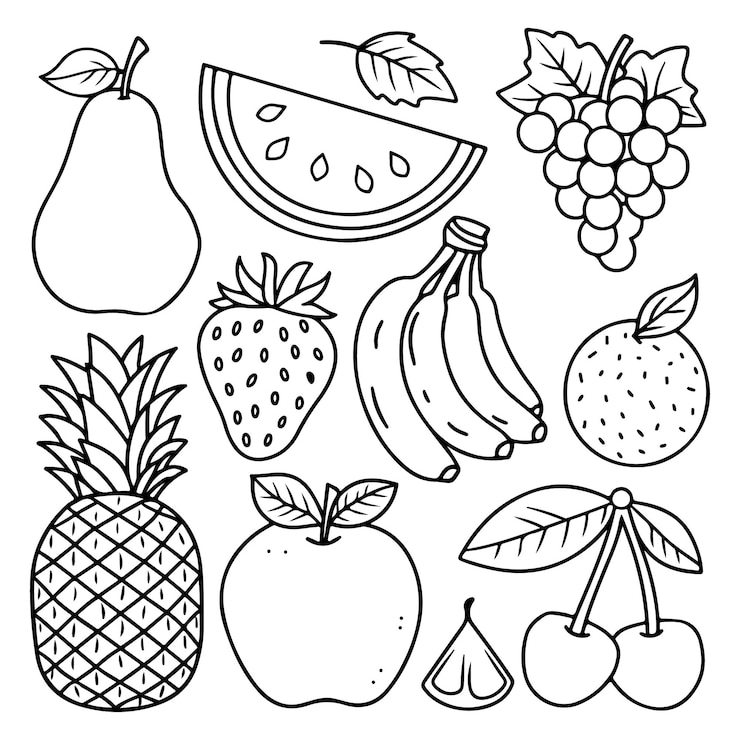 Vettore pagina da colorare di frutta per bambini illustrazione di pagina di libro da colorare