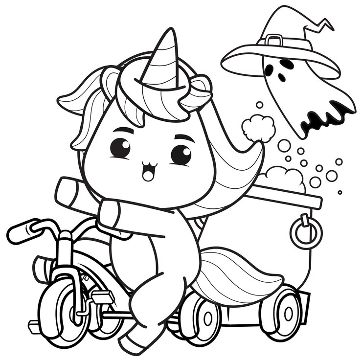 Pagina da colorare di Halloween con unicorno per bambini