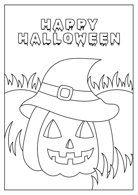 Pagina da colorare di Halloween con zucca spaventosa
