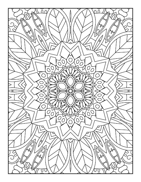 Pagina da colorare di mandala per adulti e libro da colorare di mandala con contorno disegnato a mano per bambini line art