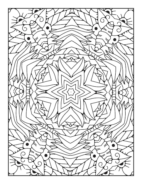 Pagina da colorare di mandala per adulti e libro da colorare di mandala con contorno disegnato a mano per bambini line art