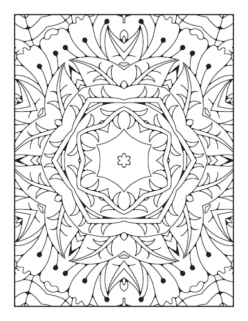 Pagina da colorare di mandala per adulti e libro da colorare di mandala con contorno disegnato a mano per bambini line art