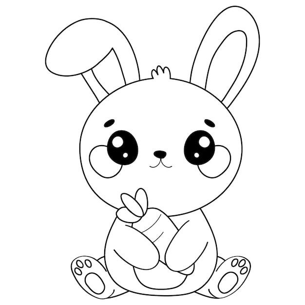 Pagina da colorare di Pasqua per bambini con un coniglietto carnotato carino