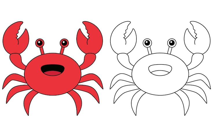 Vettore pagina da colorare di personaggi di cartoni animati di granchio kawaii carino isolati su sfondo bianco illustrazione vettoriale