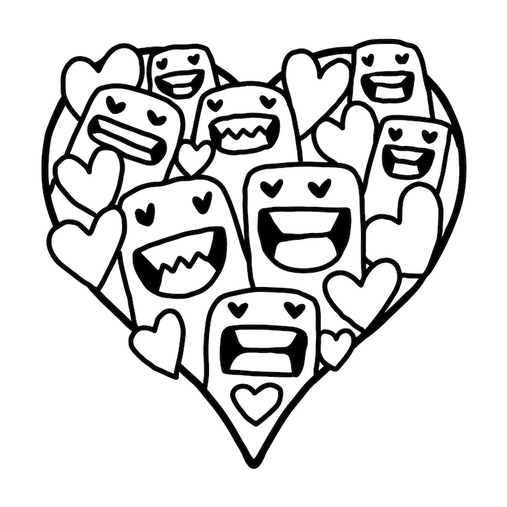 Vettore pagina da colorare di san valentino carino doodle cuore