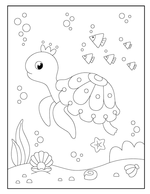 Pagina da colorare di tartaruga carina per i bambini