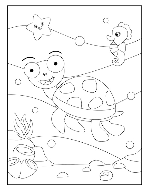 Pagina da colorare di tartaruga carina per i bambini