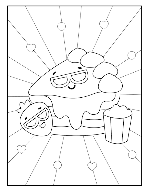 Pagina da colorare di torta alle fragole kawaii
