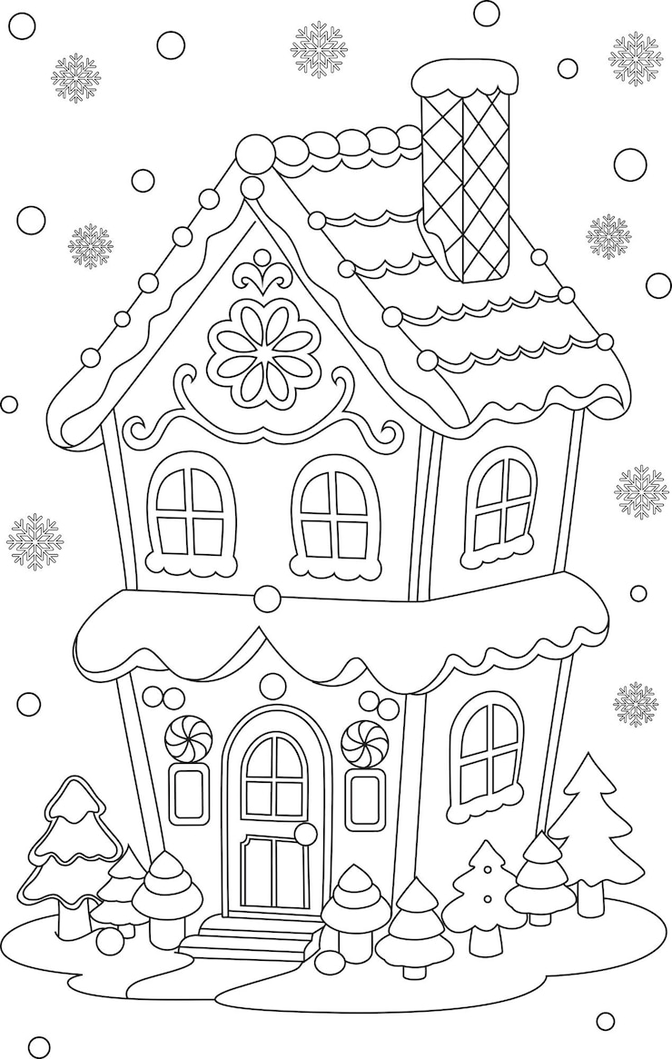 Vettore pagina da colorare di una casa di marzapane di natale pagina da colorare di natale