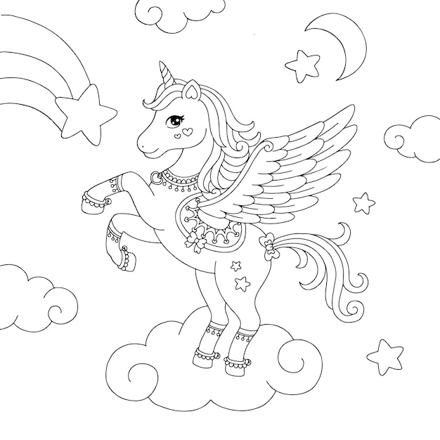 Pagina da colorare di unicorno Pegasus