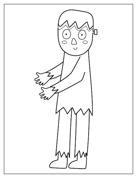 Pagina da colorare di zombie carino. Stampa spettrale del personaggio di Halloween per libro da colorare in formato US Letter