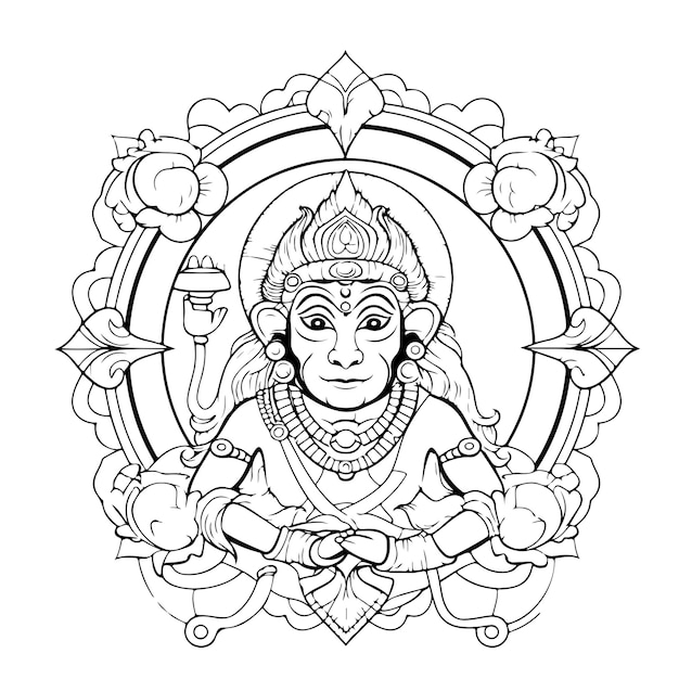 pagina da colorare disegno al tratto Happy Hanuman Jayanti augura il giorno