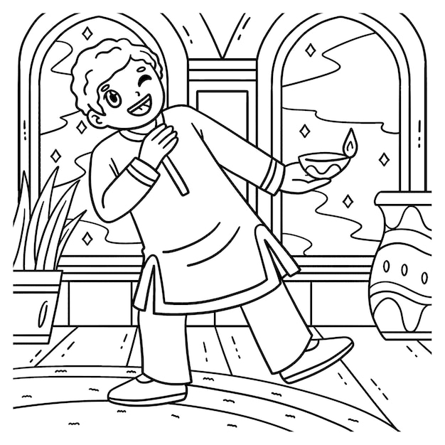 Pagina da colorare Diwali Boy Dancing per bambini