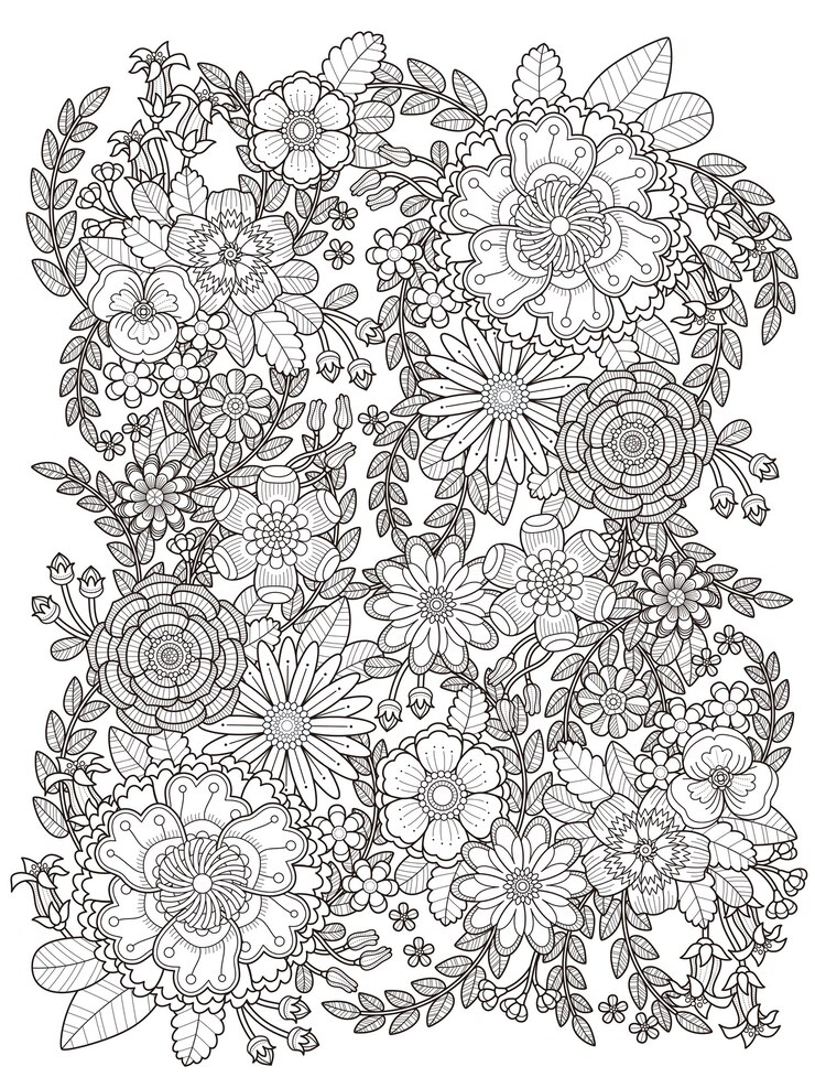 Pagina da colorare floreale fiorito in linea squisita