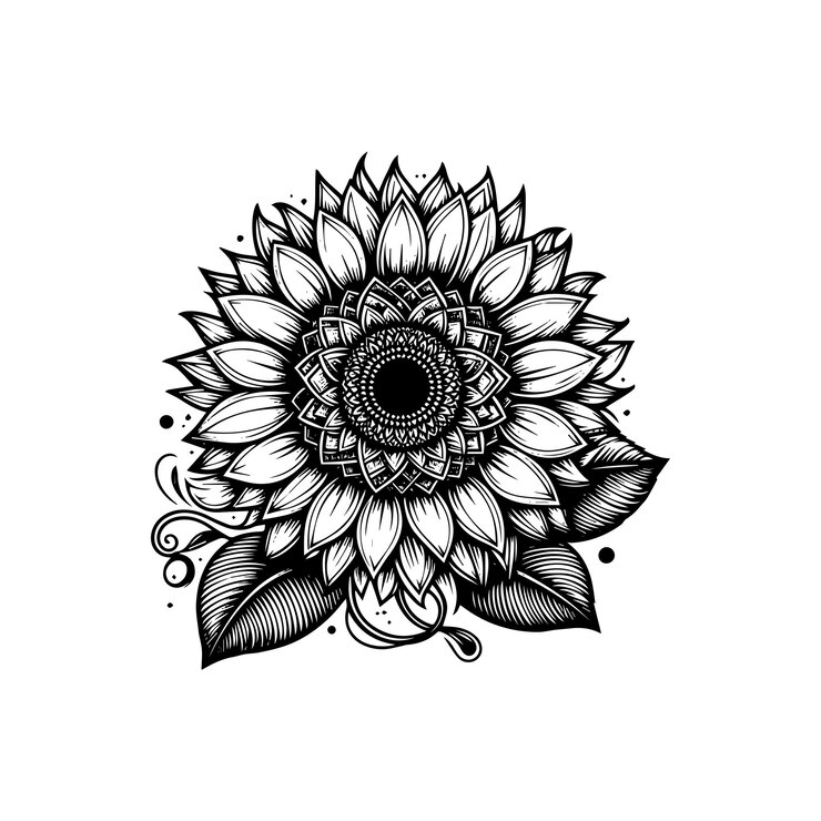 Vettore pagina da colorare girasole unica stile bianco e nero
