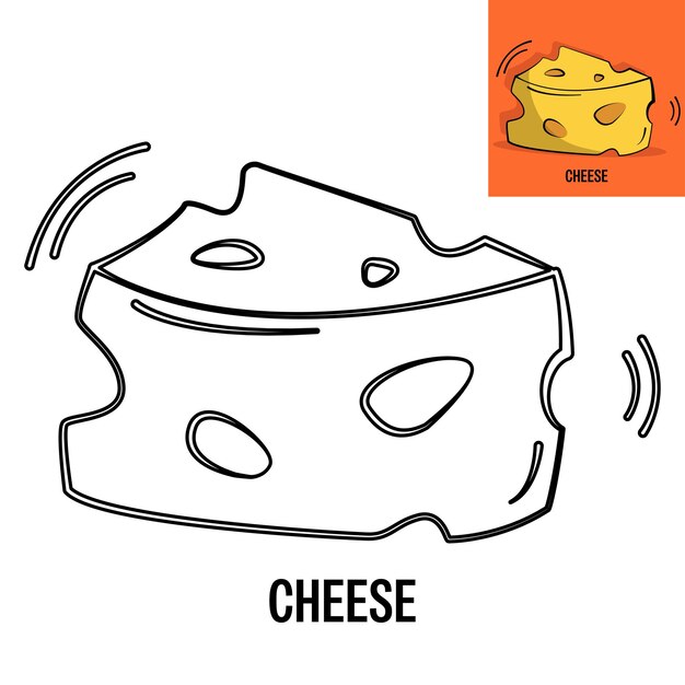 Pagina da colorare illustrazione di formaggio disegno vettoriale Adatto per i bambini per imparare a colorare