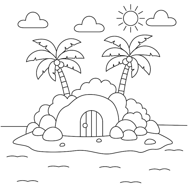Vettore pagina da colorare isola per bambini pagina a colorare schema estiva schema a colorare libro a colorare estivo per bambini