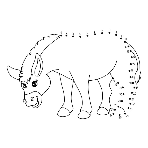 Pagina da colorare Isolato animale asino da punto a punto