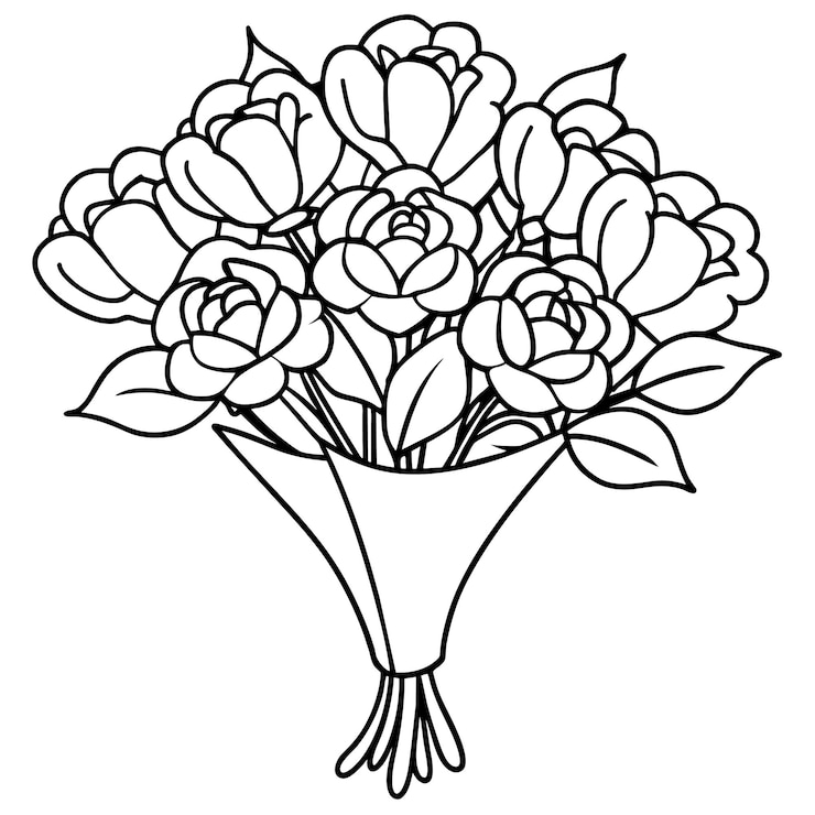 Pagina da colorare Isolato del bouquet di fiori di nozze
