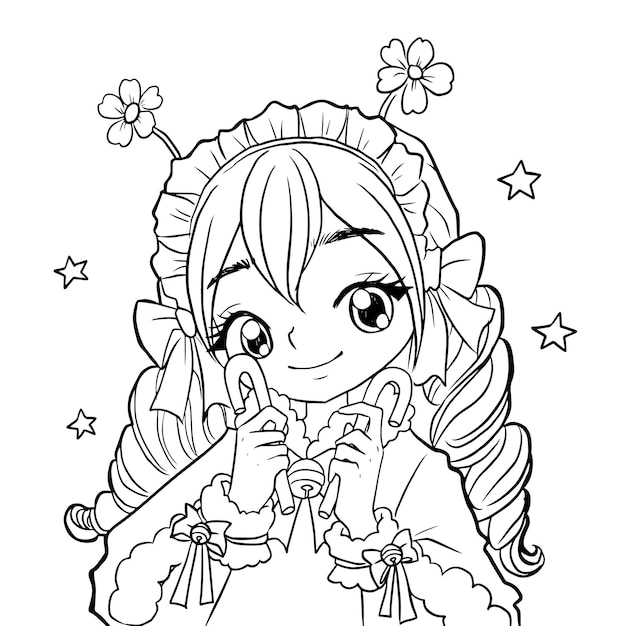 Pagina da colorare kawaii personaggio cartone animato disegno manga anime ragazza carino per i bambini