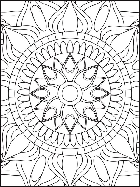 Pagina da colorare per adulti, colorazione mandala fiore. Sfondo di fiori. pagina del libro da colorare mandala.