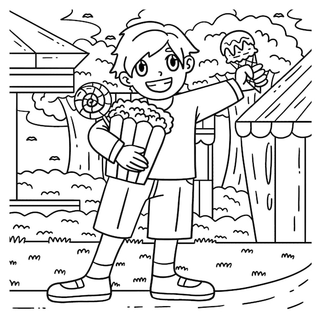 Pagina da colorare per bambini con dolcetti del circo