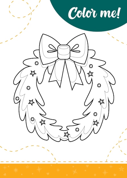Pagina da colorare per bambini con ghirlanda di Natale