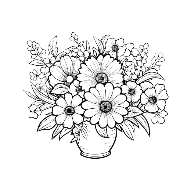 pagina da colorare per bambini fiori bouquet semplice