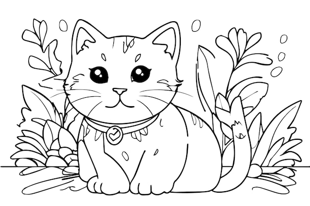 Pagina da colorare per gatti carini per bambini Illustrazione di libro da colorare