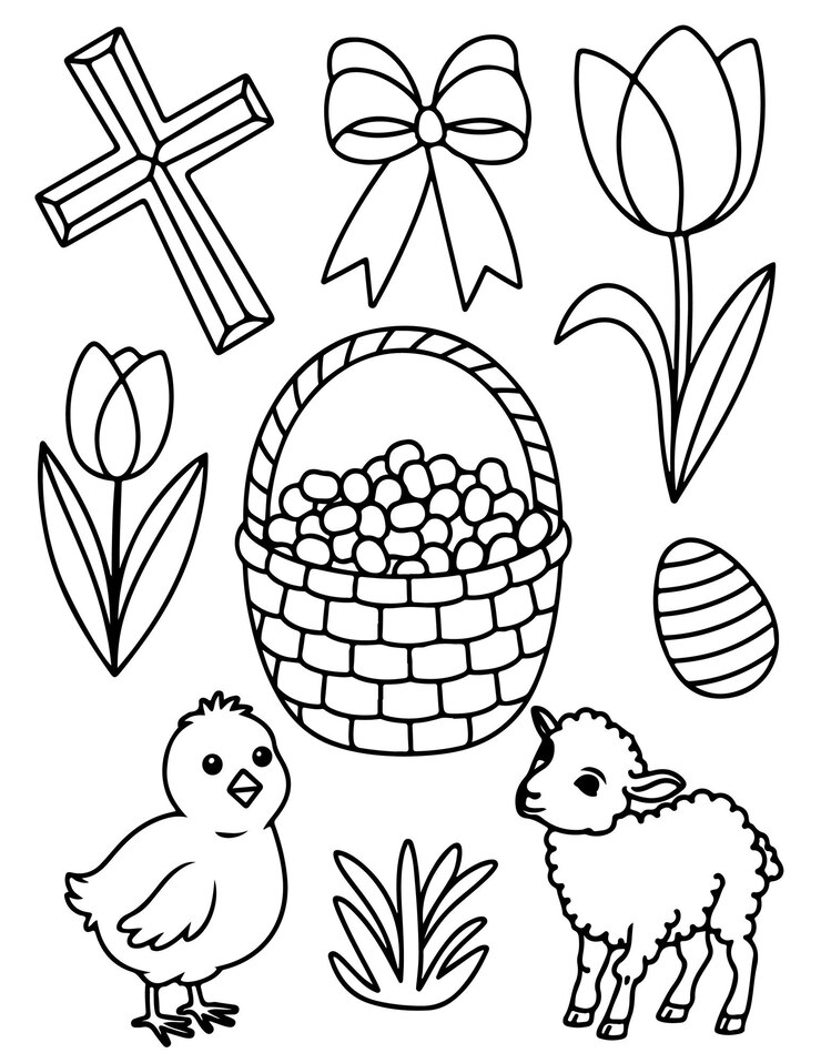 Vettore pagina da colorare per la pasqua per bambini pagina per colorare per le uova di pasqua pagina da colore per la pasqua del coniglietto di pasqua