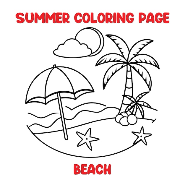 Pagina da colorare per la spiaggia estiva per bambini