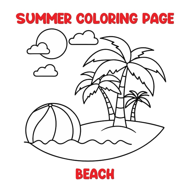Pagina da colorare per la spiaggia estiva per bambini