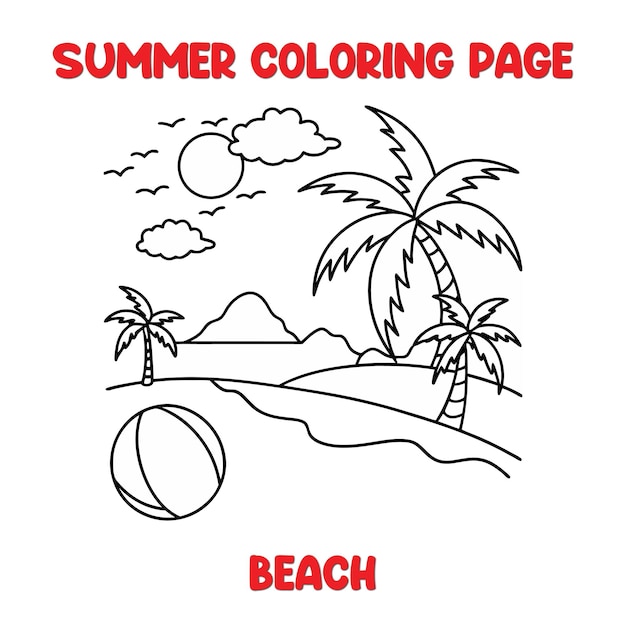 Pagina da colorare per la spiaggia estiva per bambini