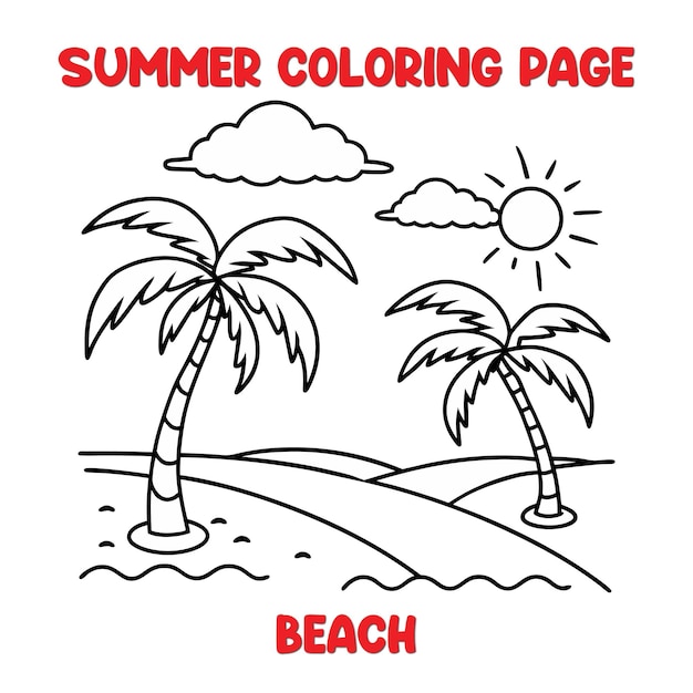 Pagina da colorare per la spiaggia estiva per bambini