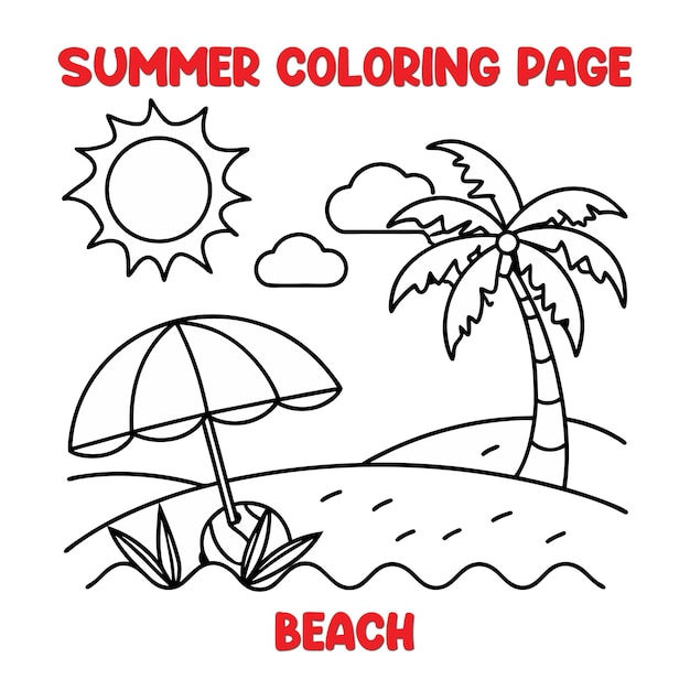 Pagina da colorare per la spiaggia estiva per bambini