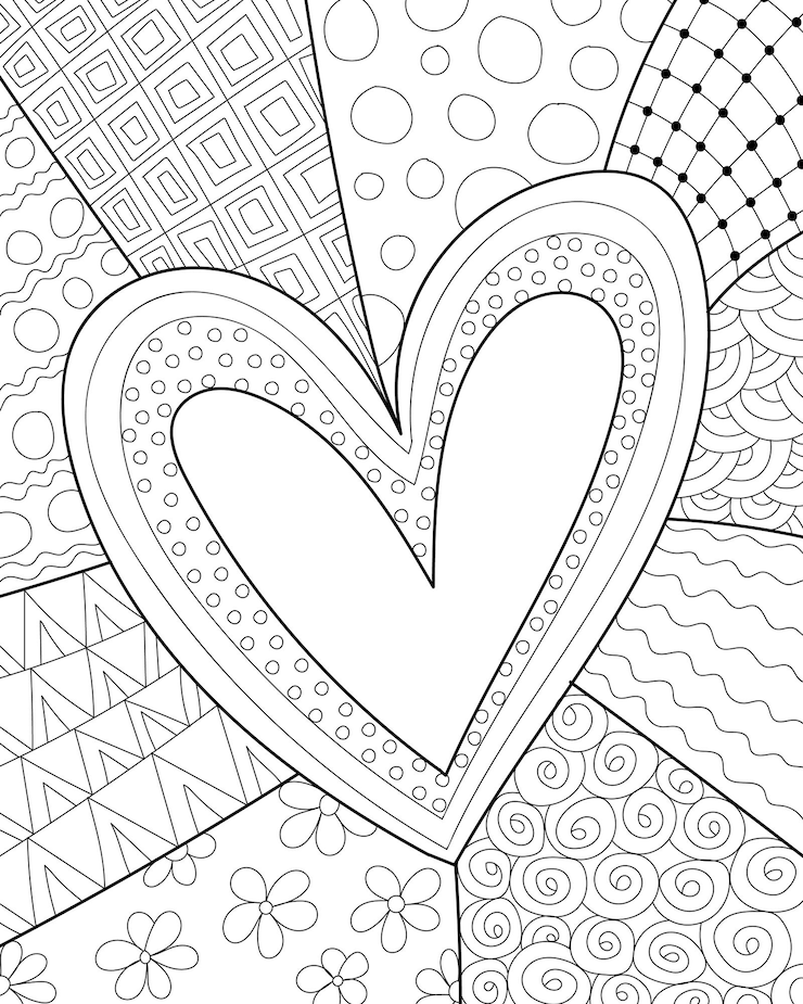 Vettore pagina del libro da colorare del cuore di design decorativo all'henné per adulti